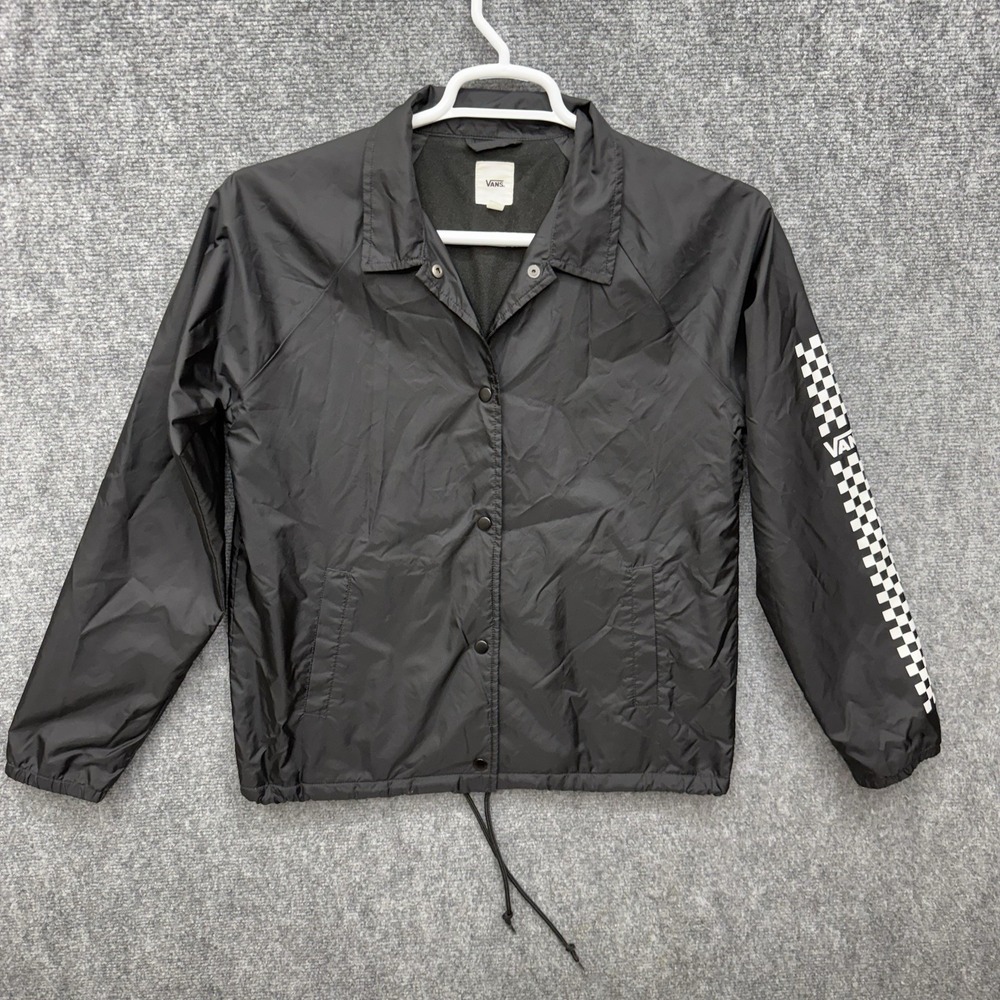 Vans off the wall‎ coaches jacket snap checkered arm women's size Medium black